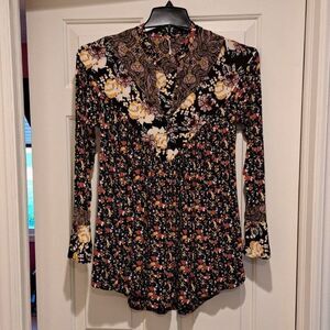 Free People Wildflower Fields Multi Color Long Sleeve Henley Top Size Small